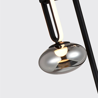 Торшер 30*25*162 см, 9W, Favourite BARON 4284-1F матовый черный, стекло дымчато-серого цвета, белый акрил