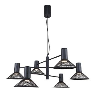 Подвесная люстра 77*50-140 см, 6*LED, 6W, 3000K, F-Promo Metrics 4623-6P, черный матовый