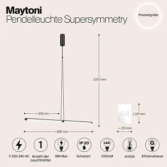 Подвесной светильник  4*4*88,6 см, LED 1 18W, 4000К, Черный Maytoni Supersymmetry P096PL-L11BK1