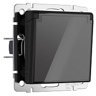 W1171248 Розетка влагозащ. с зазем. с защит. крышкой и шторками, черный акрил Werkel, 4690389197734