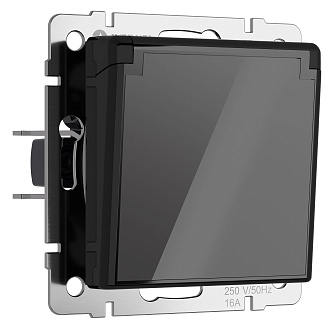 W1171248 Розетка влагозащ. с зазем. с защит. крышкой и шторками, черный акрил Werkel, 4690389197734