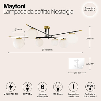 Потолочная люстра Maytoni Nostalgia MOD048CL-06G, золото-черный