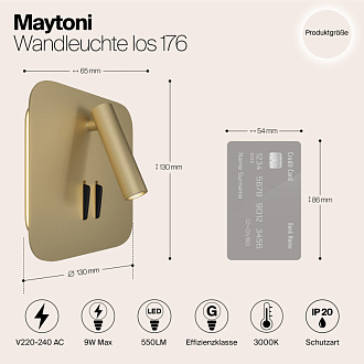 Настенное бра Maytoni Ios 176 C175-WL-01-6W-MG, 9W LED, 3000K, матовое золото