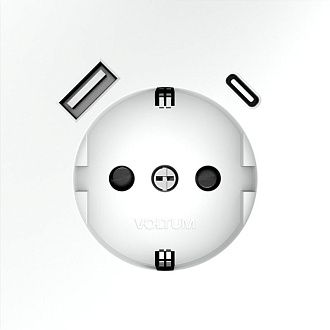 Розетка встраиваемая Voltum S70 с заземлением и защитными шторками, 16А, с USB, A+С, белый матовый пластик Soft touch VLS040502