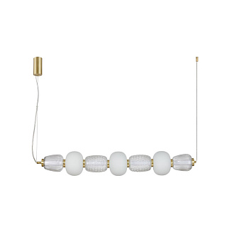 Подвесная люстра Favourite Bella 4057-3P, L1100*W170*H230/1430, золота, плафоны в виде бусин разнообразных форм из выдувного стекла двух видов - прозрачного и цвета опала, часть каркаса фиксируется тро