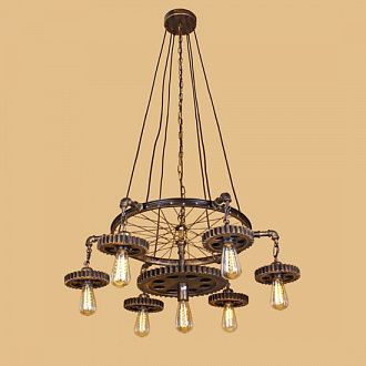 Подвесная люстра Loft House P-501, диаметр 80 см, темно-коричневый с золотой патиной