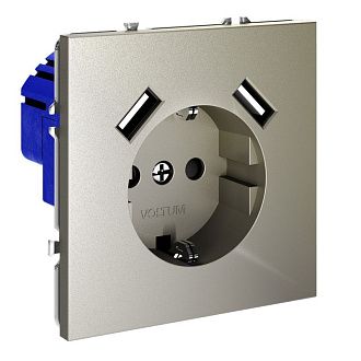 Розетка встраиваемая Voltum S70 с заземлением и защитными шторками, 16А, с USB, A+A, шелк пластик Soft touch VLS040404