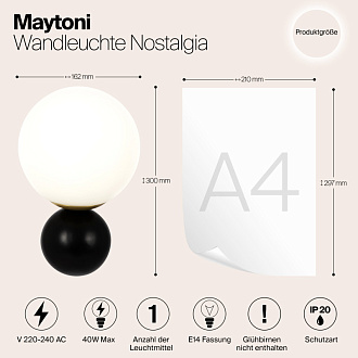 Светильник 30 см, Maytoni Nostalgia MOD048WL-01G, черный-золото