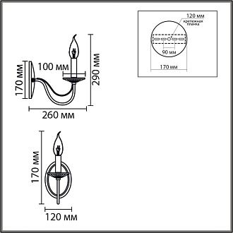 Бра 13**-29 см, 1*E14*40W, Lumion INCANTO 8033/1W, медь, прозрачный