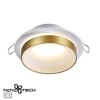 Встраиваемый светильник 10/7 см, GU10, IP44 Novotech WATER 370783 белый/золото, вр 7 см