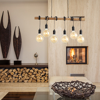 Светильник подвесной 85*4 см,  EVOLUCE BAGETTI SL1142.403.06 Черный, Светлое дерево