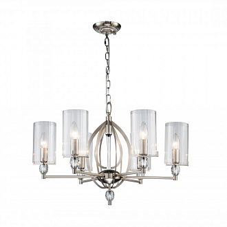 Подвесная люстра Favourite Stine 2704-6P, D650*H420/1420, никель, плафоны из прозрачного узорного стекла, декоративные элементы из прозрачного хрусталя