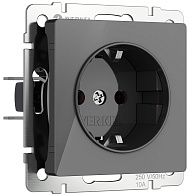 W1171144 Розетка с заземлением и шторками, графит акрил Werkel, 4690389197512
