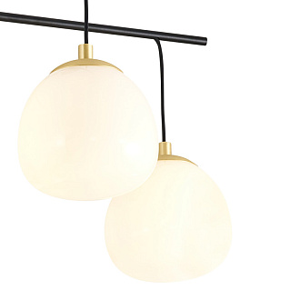 Люстра Favourite Paramount 3047-6P, D640*H575, каркас из двух цветов - черный и золото, плафоны из выдувного стекла дуплекс цвета опала необычной формы, лампу G9 можно менять