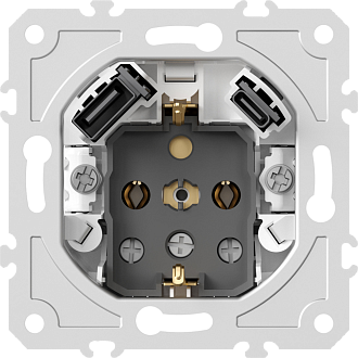 Donel механизм розетки Schuko 16А 250 В~ с зарядным устройством USB A+C, 5V/3A, мощность 20W, на винтах, предназначен для монтажных коробок глубиной не менее 60 мм., серия DB, DB19900
