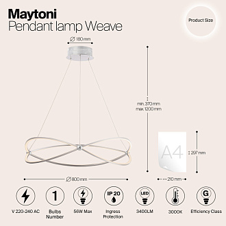 Подвесной светодиодный светильник Maytoni Weave MOD062PL-L56CH3K, 56W LED, 3000K, диаметр 80 см, никель