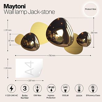 Бра 37 см, 13W, 3000K, Maytoni Jack-stone MOD314WL-L13G3K, золото