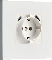 Donel N96 Розетка Schuko с зарядным устройством USB A+C, с защитными шторками, Белый, серия DT, DT155WH