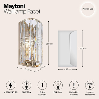 Светильник 25 см, Maytoni Facet MOD094WL-01G, золото