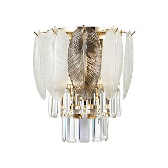 Бра Favourite Dolor 2982-2W, D160*W270*H310, золотой гальваники, декоративные лепестки из белого и серого стекла, хрусталь оригинальной прямоугольной формы высшего качества