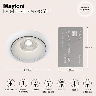Встраиваемый светильник 10 см, 8W, 3000К, белый, теплый свет, Maytoni Zoom DL031-2-L8W, светодиодный
