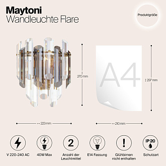 Бра Maytoni Diamant Crystal Flare DIA200WL-02G, золото