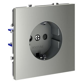 Розетка встраиваемая Voltum S70 с заземлением и защитными шторками, 16А, сталь пластик Soft touch VLS040205