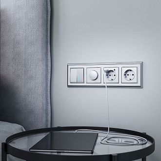 W1120106 Выключатель двухклавишный с подсветкой, серебряный Werkel, 4690389164859