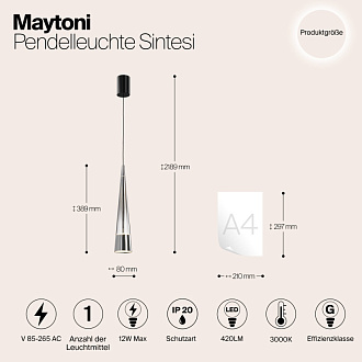 Светильник 8 см, 12W, 3000K, Maytoni P090PL-L12CH3K, черный