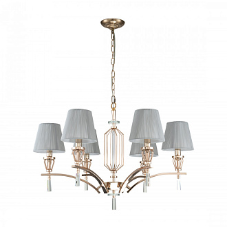 Подвесная люстра Favourite Sade 2690-6P, D790*H465/1465, золотой гальваники, абажуры из серой нити, декоративные элементы выполнены из прозрачного стекла