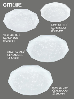 Светильник 56 см, 90W, 3000-5500K с пультом Citilux Астрон CL733900G, белый