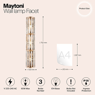 Светильник 75 см, Maytoni Facet MOD094WL-03G, золото