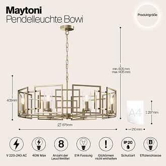 Подвесной светильник Maytoni Bowi H009PL-08G золото, диаметр 87.5 см