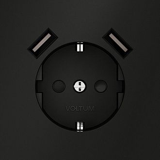 Розетка встраиваемая Voltum S70 с заземлением и защитными шторками, 16А, с USB, A+A, черный матовый пластик Soft touch VLS040408