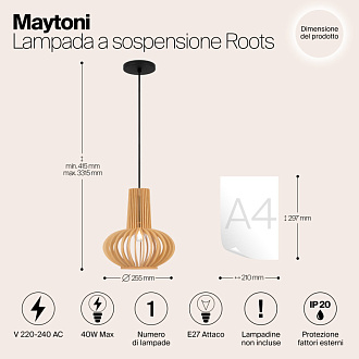 Подвесной светильник  29*15*21,5 см, E27 1 40W, К, Черный Maytoni Roots MOD193PL-01W