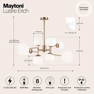 Люстра подвесная Maytoni Erich MOD221-PL-08-G, белый/золото