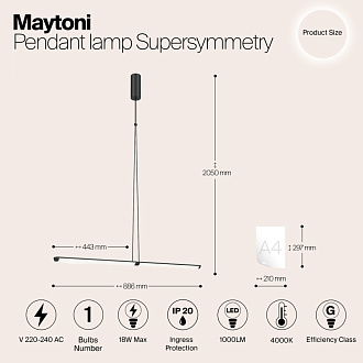 Подвесной светильник  4*4*88,6 см, LED 1 18W, 4000К, Черный Maytoni Supersymmetry P096PL-L11BK1