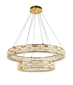Люстра Ø800 (500) x H120(1420), мм, 130W 4000K, GOLD+CLEAR (Золото + Прозрачный Хрусталь) NewRgy 6014E/130W GOLD+CLEAR