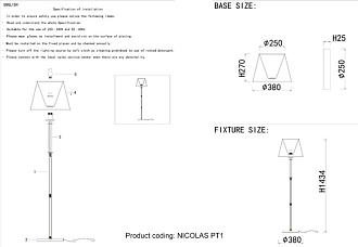 Торшер 38 см, Crystal Lux NICOLAS PT1 NICKEL/WHITE никель/прозрачный