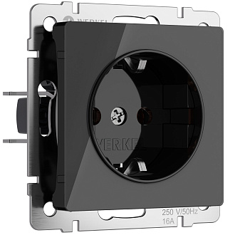 W1171048 Розетка с заземлением, черный акрил Werkel, 4690389197703