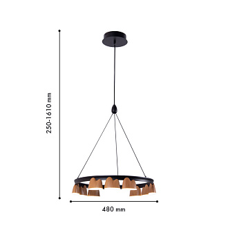 Подвесная люстра 48*161 см, 39.6W, Favourite Interline 4266-9P матовый черный, прозрачный акрил с узором, текстура дерева