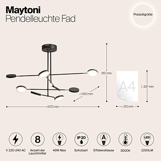Подвесной светодиодный светильник Maytoni Fad MOD070PL-L48B3K, 48W LED, 3000K, черный