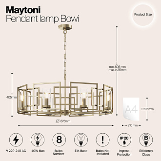 Подвесной светильник Maytoni Bowi H009PL-08G золото, диаметр 87.5 см