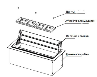 Donel Настольный встраиваемый розеточный блок с откидной крышкой 8 мод. (4 мод. 45х45), алюминий, DDSB8HLAL