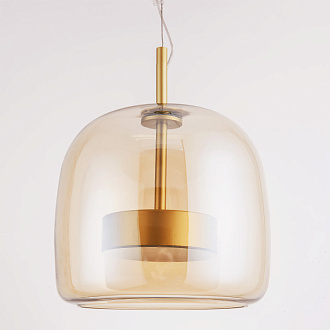 Подвесной светильник 26*46 см, 12W, Favourite Reflex 4235-1P Стекло янтарного цвета, матовое золото и белый акрил