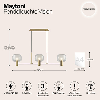 Светильник 104 см, Maytoni Vision MOD411PL-03G, золото