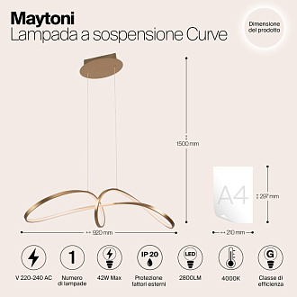 Светодиодный светильник 92 см, 42W, 4000K, Maytoni MOD156PL-L52G4K, золото