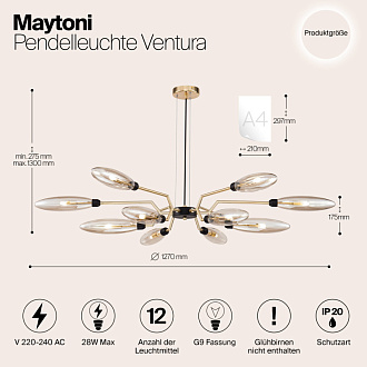 Подвесная люстра Maytoni Ventura MOD012CL-12G, золото, диаметр 127см