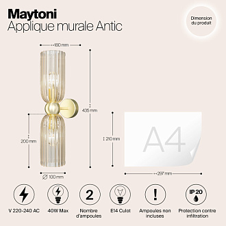 Светильник 44 см, Maytoni MOD302WL-02CG, золото
