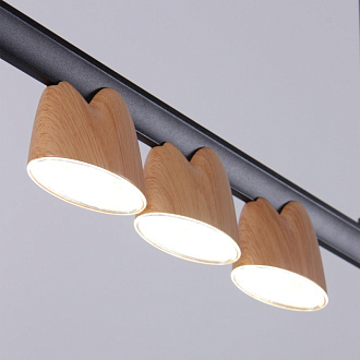 Подвесная люстра 100*7*161 см, 32.2W, Favourite Interline 4266-7P матовый черный, прозрачный акрил с узором, текстура дерева